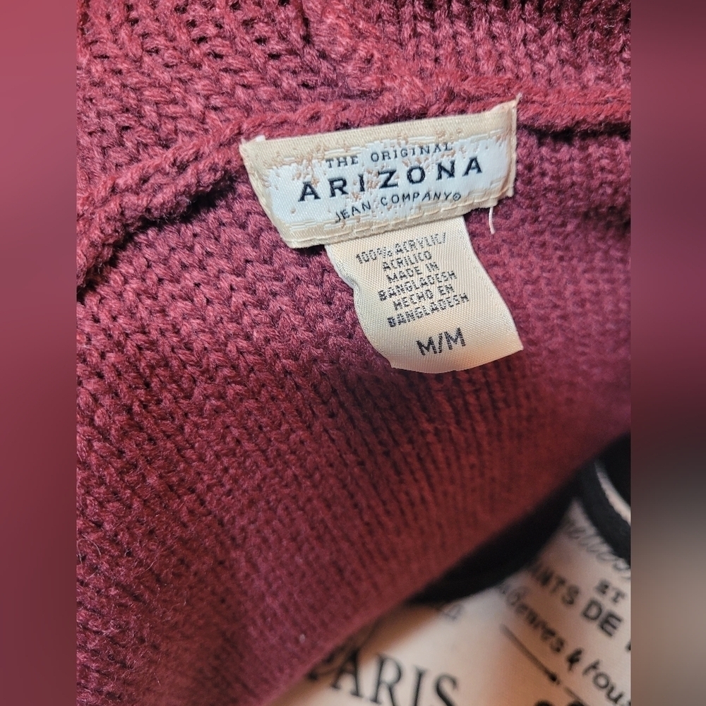 Arizona Jean Co Sz M Women's Juniors Hoodie Sweater Burgundy Maroon Red W Blue - Picture 4 of 5